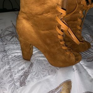 Cute cognac tie up booties